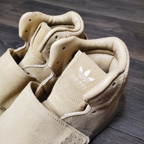 ADIDAS Tubular Invader Suede Strap Khaki High Top Sneakers - Picture 3 of 12